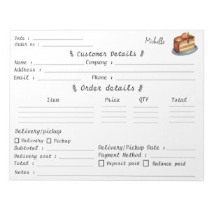 Add Your Name Pastry Cupcake Bakery Order Form Notepad