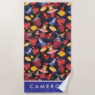 Add Your Name   Pattern Of The Lovers Frogs Beach Towel