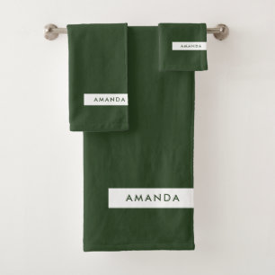 Add Your Name - Pine Green Minimalist Bath Towel Set