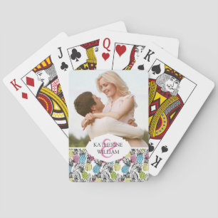 Add Your Name Pineapple Grunge Palms Playing Cards