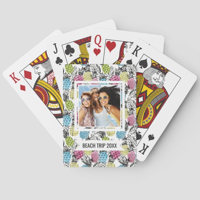 Add Your Name | Pineapple Grunge Palms Playing Cards (Back)