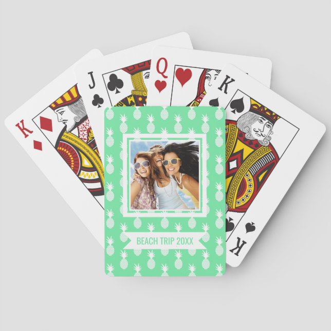 Add Your Name | Pineapple Mint Pattern Playing Cards (Back)