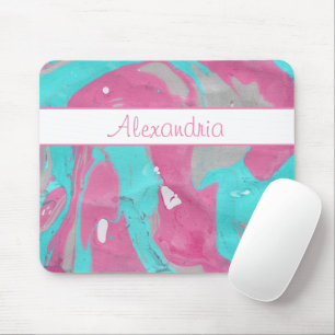 ADD YOUR NAME/Pink & Blue Marble Watercolor Mouse Pad