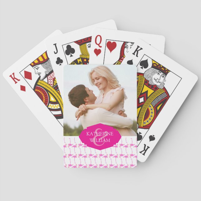 Add Your Name | Pink Flamingo Pattern Playing Cards (Back)