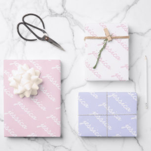 Add-Your-Name Pink   Lavender Cursive Name Wrapping Paper Sheet