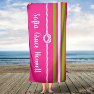 ADD YOUR NAME! Pink & Lime Personalised Bath Towel