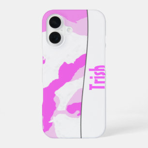 Add Your Name Pink White Camouflage Pattern iPhone 16 Case