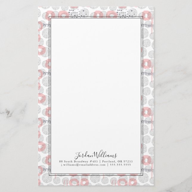 Add Your Name | Polka Dot Circle Pattern Stationery (Front)