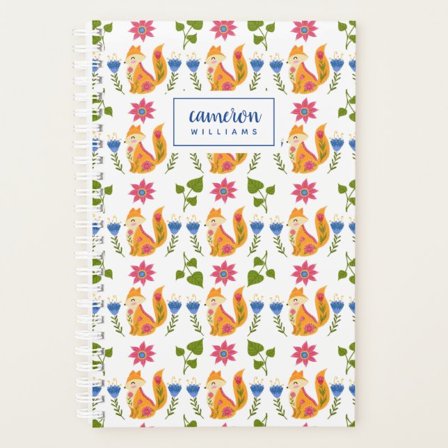 Add Your Name | Pretty Pastel Foxy Floral Pattern Planner (Front)