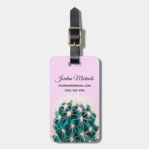 Add Your Name Prickley Cactus on Pink Luggage Tag