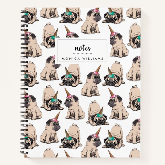 Add Your Name | Puppy Pugs | Aspiring Unicorn Notebook (Front)