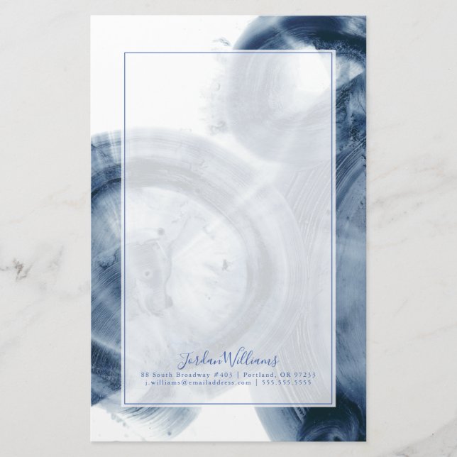 Add Your Name | Quasars - Inky Blue Circles Stationery (Front)