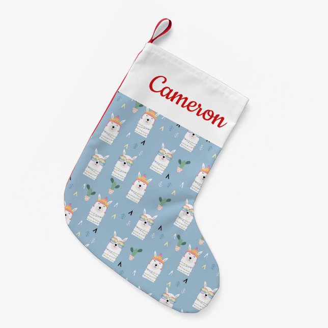 Add Your Name | Rainbow Sunglasses Llama Pattern Small Christmas Stocking (Front (Hanging))