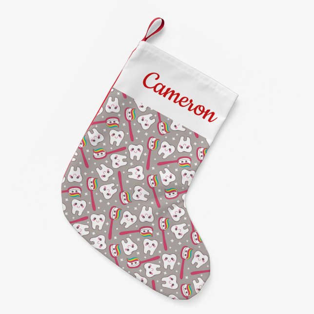 Add Your Name | Rainbow Teeth Pattern Small Christmas Stocking (Front (Hanging))