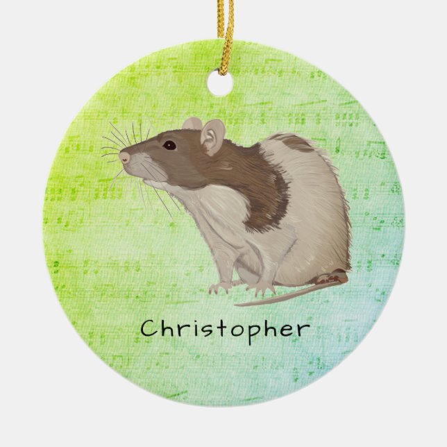 Add Your Name Rat Design Ceramic Tree Decoration (Front)