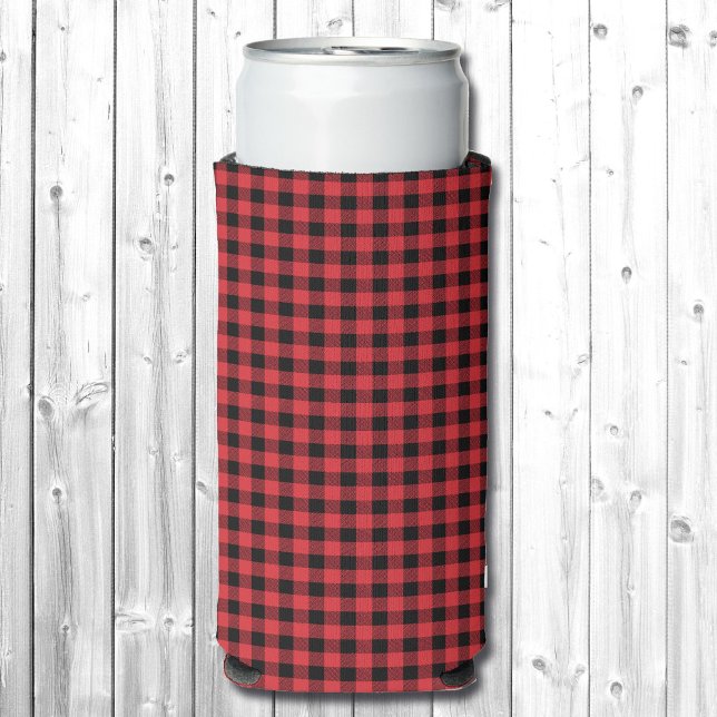Add Your Name Red Black Buffalo Plaid Seltzer Can Cooler (Creator Uploaded)