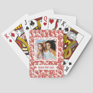 Add Your Name Red Coral Pattern Playing Cards