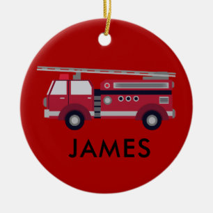 Add Your Name Red Fire truck Personalised Ceramic Ornament