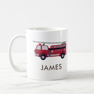 Add Your Name Red Fire truck Personalised Coffee M Mug