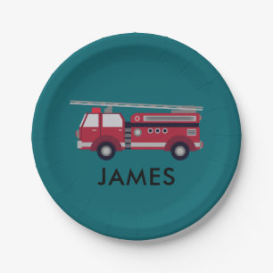 Add Your Name Red Fire truck Personalised Paper Plate