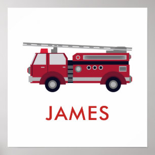 Add Your Name Red Fire truck Personalised Poster