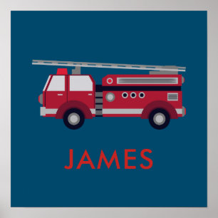 Add Your Name Red Fire truck Personalised Poster