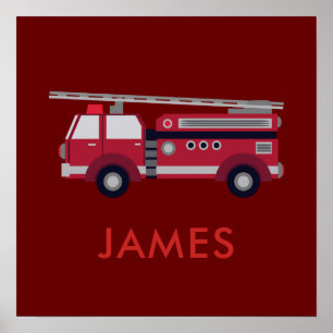 Add Your Name Red Fire truck Personalised  Poster