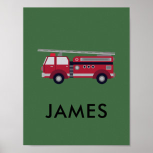 Add Your Name Red Fire truck Personalised  Poster
