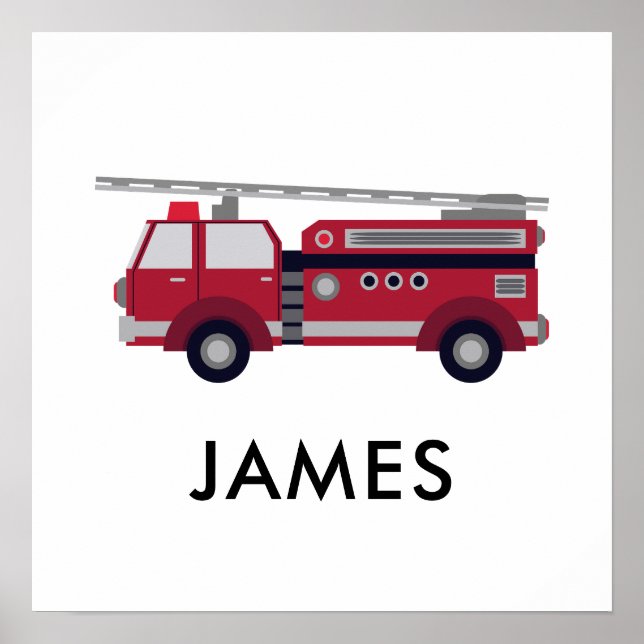Add Your Name Red Fire truck Personalised  Poster (Front)