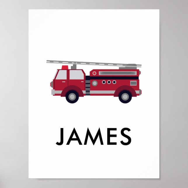 Add Your Name Red Fire truck Personalised  Poster (Front)