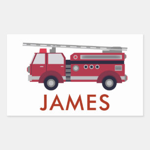 Add Your Name Red Fire truck Personalised Rectangular Sticker