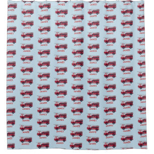 Add Your Name Red Fire truck Personalised Shower Curtain