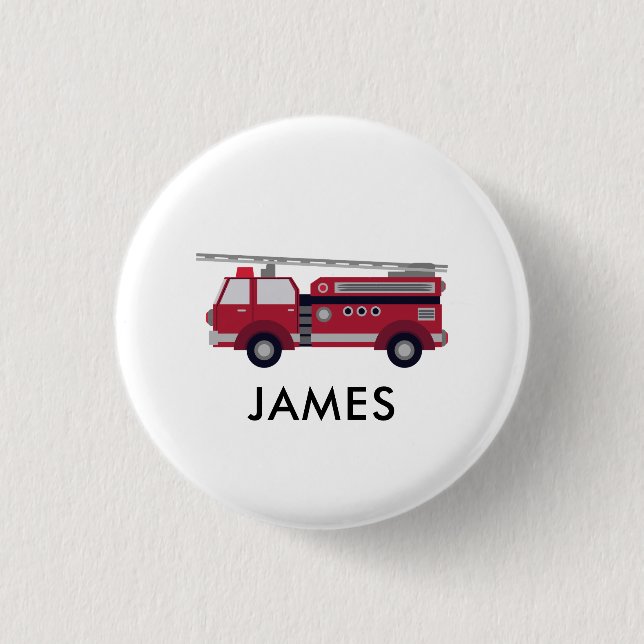 Add Your Name Red Fire truck Personalized 3 Cm Round Badge (Front)