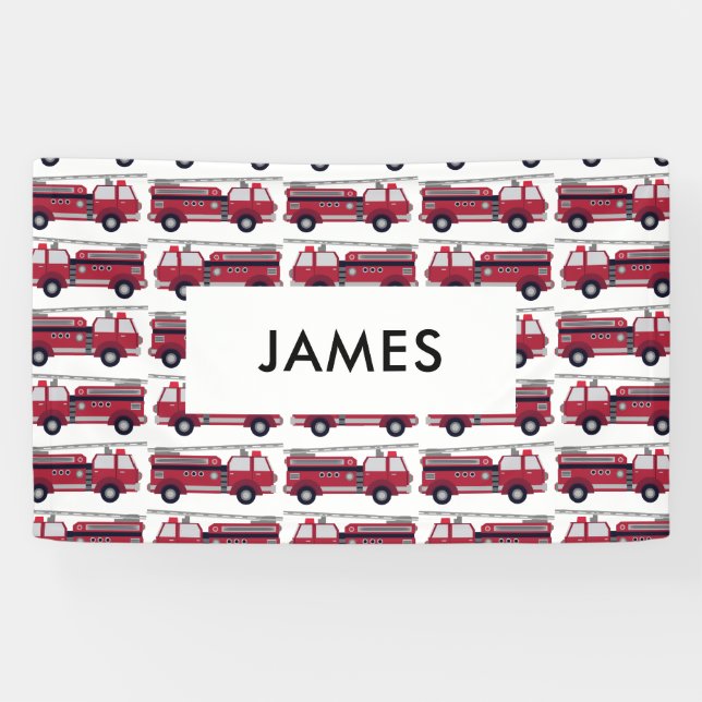 Add Your Name Red Fire truck Personalized Banner (Horizontal)