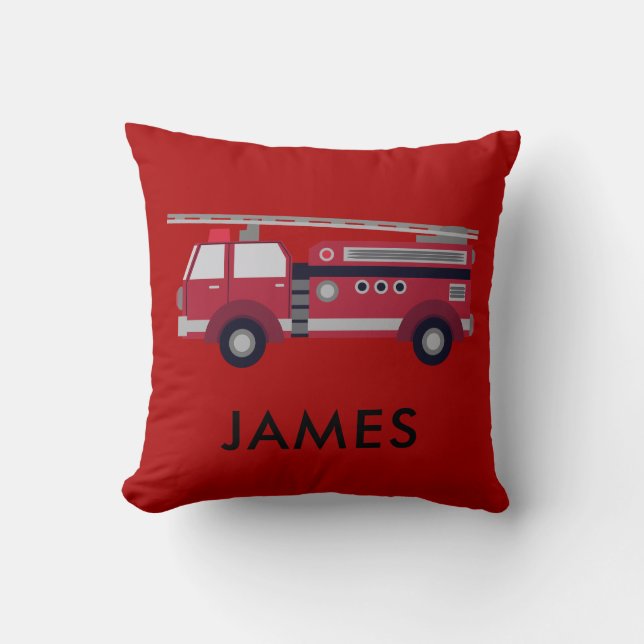 Add Your Name Red Fire truck Personalized Cushion (Front)