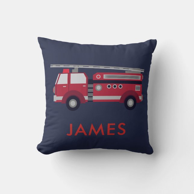 Add Your Name Red Fire truck Personalized Cushion (Front)