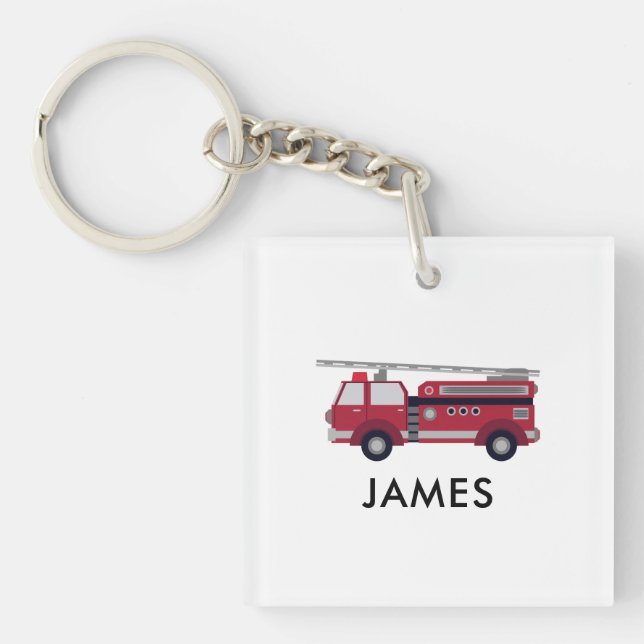 Add Your Name Red Fire truck Personalized Key Ring (Front)