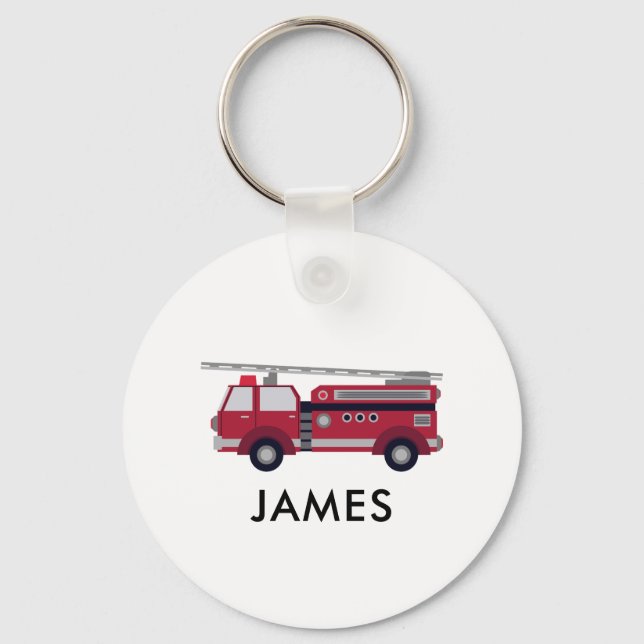 Add Your Name Red Fire truck Personalized Key Ring (Front)