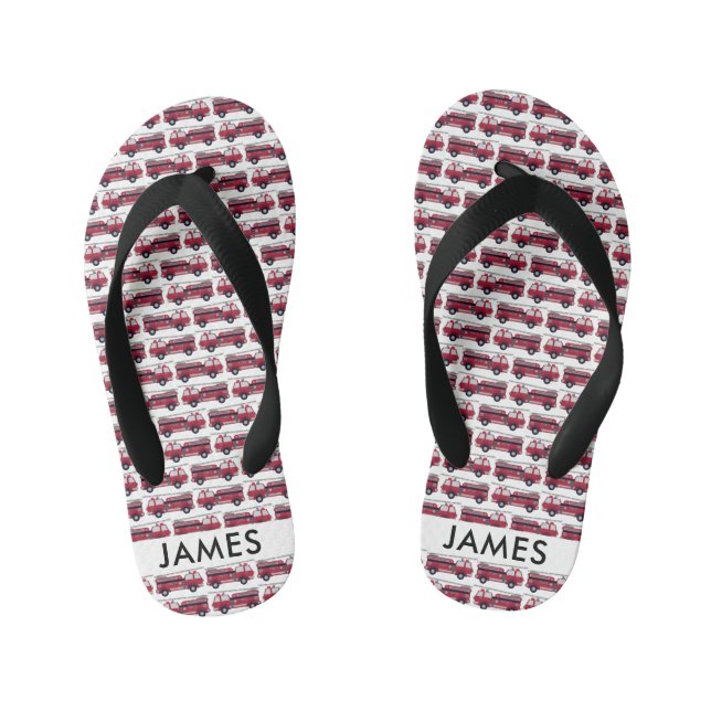 Add Your Name Red Fire truck Personalized Kid's Thongs (Footbed)