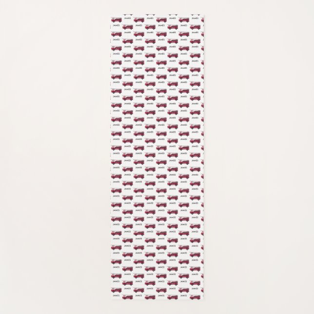 Add Your Name Red Fire truck Personalized Kids Yoga Mat (Front)
