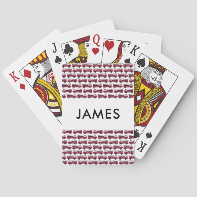 Add Your Name Red Fire truck Personalized Playing Cards (Back)