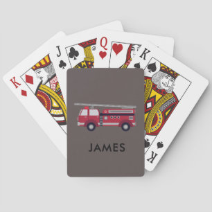 Add Your Name Red Fire truck Personalized Playing Cards