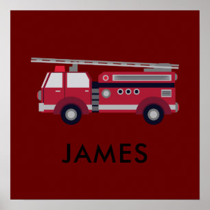 Add Your Name Red Fire truck Personalized Poster