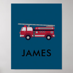 Add Your Name Red Fire truck Personalized  Poster