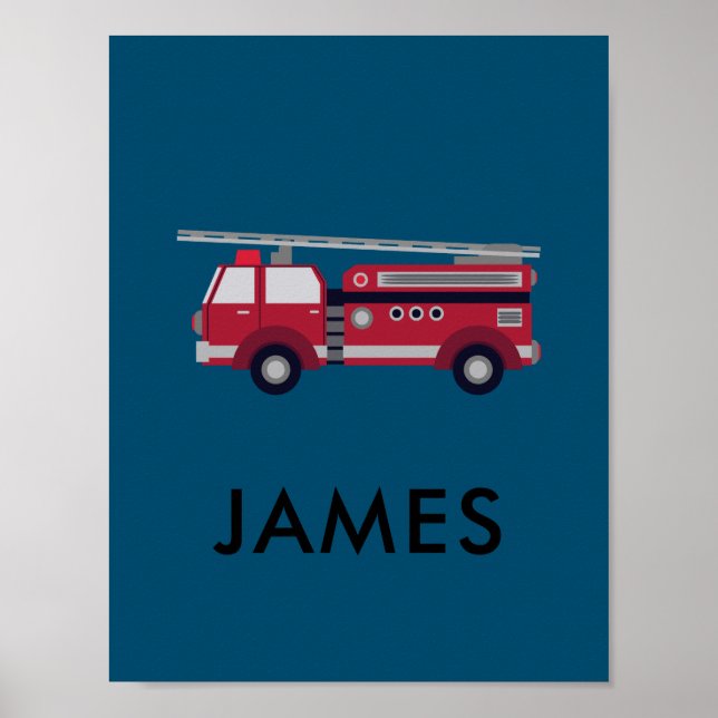 Add Your Name Red Fire truck Personalized  Poster (Front)