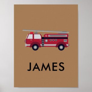 Add Your Name Red Fire truck Personalized Poster