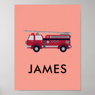 Add Your Name Red Fire truck Personalized Poster