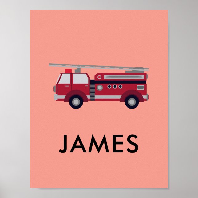 Add Your Name Red Fire truck Personalized  Poster (Front)