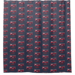 Add Your Name Red Fire truck Personalized Shower Curtain