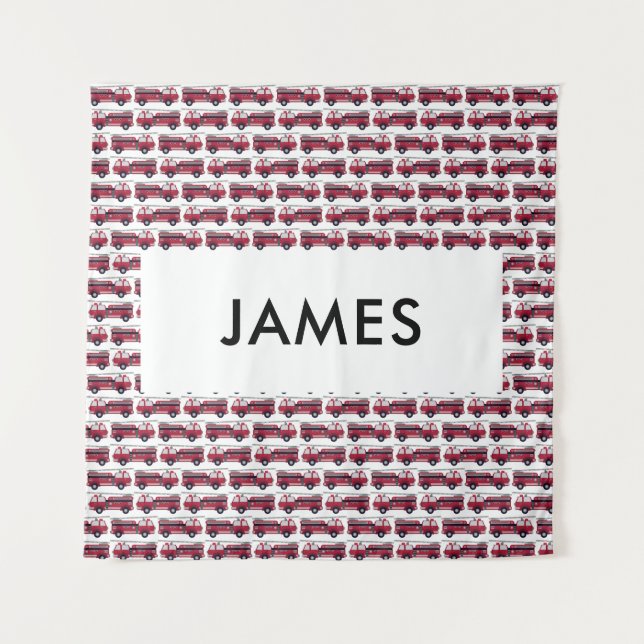 Add Your Name Red Fire truck Personalized Tapestry (Front)